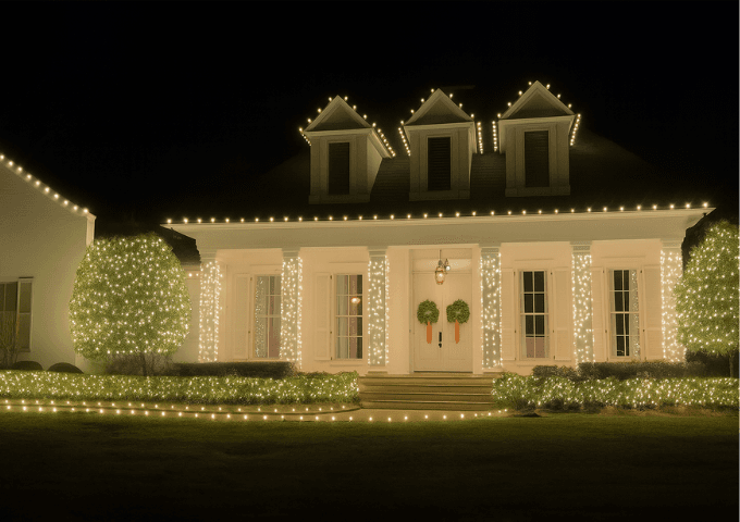 Home decorated with professionally installed Christmas lights