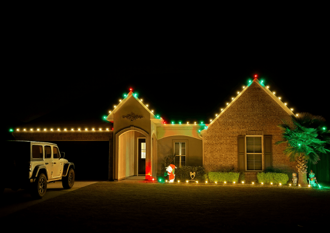 Home decorated with professionally installed Christmas lights